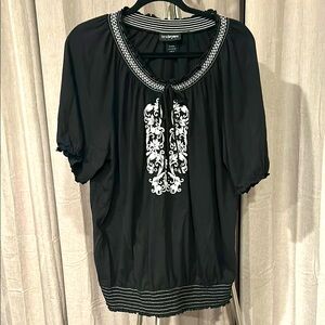 Lane Bryant Black and White Embellished Tie Front Blouse. 100 percent cotton.